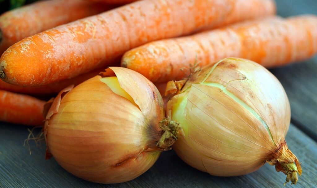 onions, carrots, vegetables, food, fresh, healthy, bio